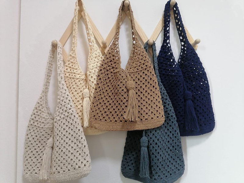 BOHOPeach Croche tote bag Handbags for weekend trip - Messenger Bags & Sling Bags - Other Materials 