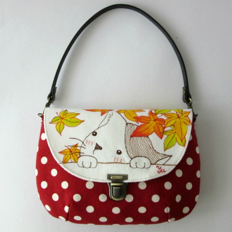 Qiufeng - handbag, shoulder bag - Handbags & Totes - Cotton & Hemp Red