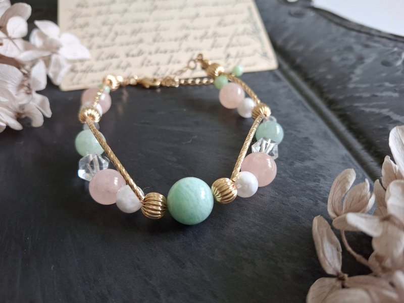 i sea you - mint - double wrapped bracelet - rose quartz, Stone, white crystal - สร้อยข้อมือ - เครื่องประดับพลอย 