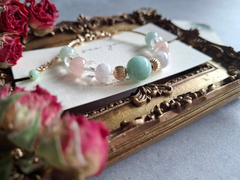 i sea you - mint - double wrapped bracelet - rose quartz, Stone, white crystal - Bracelets - Semi-Precious Stones 