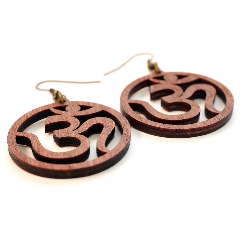 Statement Wooden Earrings Om - Earrings & Clip-ons - Wood Brown