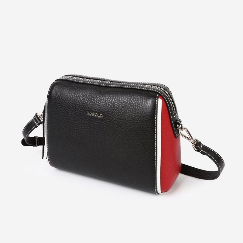 [German Kobold] Elegant Adela Contrast Color Dual-use Side Backpack - Messenger Bags & Sling Bags - Genuine Leather Black