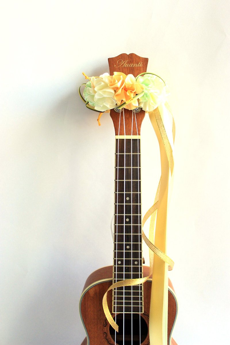 ukulele lei (hanging ribbon YW),ukulele accessories,ribbon lei,ukulele strap, - อุปกรณ์กีตาร์ - ผ้าฝ้าย/ผ้าลินิน สีเหลือง