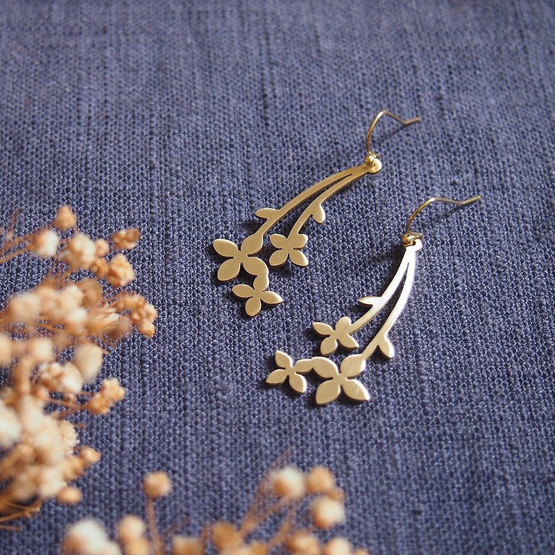 My lovely jasmine earrings (brass hand made) - Earrings & Clip-ons - Copper & Brass Gold