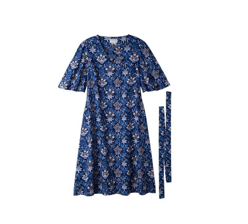 Earth Tree fair trade -- V&A organic cotton bell sleeve dress - ชุดเดรส - ผ้าฝ้าย/ผ้าลินิน สีน้ำเงิน