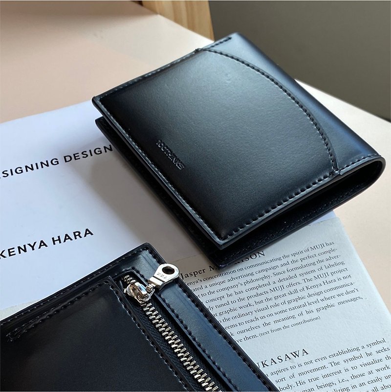[Selected Discounts] 100THINKS-High-quality classic PU leather short wallet/wallet - Wallets - Faux Leather Black