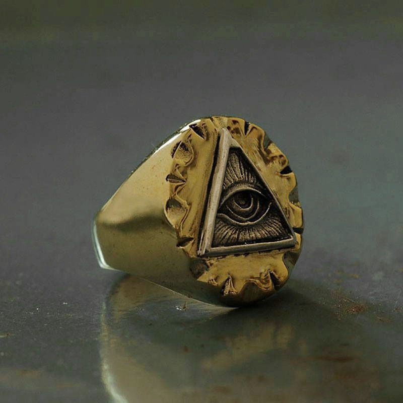 Mexican Biker Ring Skull silver Vintage brass freemason illuminati triangle Eye - General Rings - Other Metals Gold