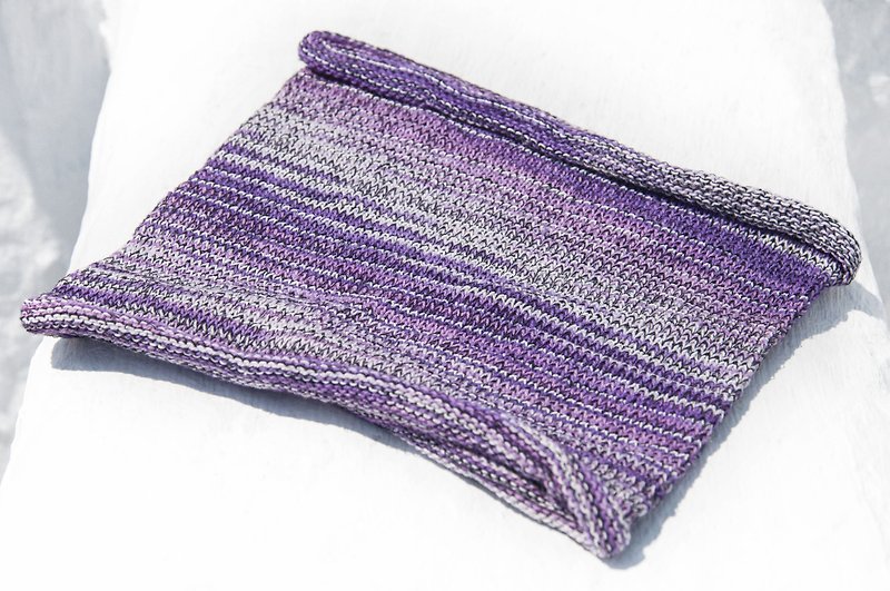 Hand-knitted headband/woven colorful headband/handmade headband/knitted headband/striped headband-purple rainbow - ที่คาดผม - ผ้าฝ้าย/ผ้าลินิน สีม่วง
