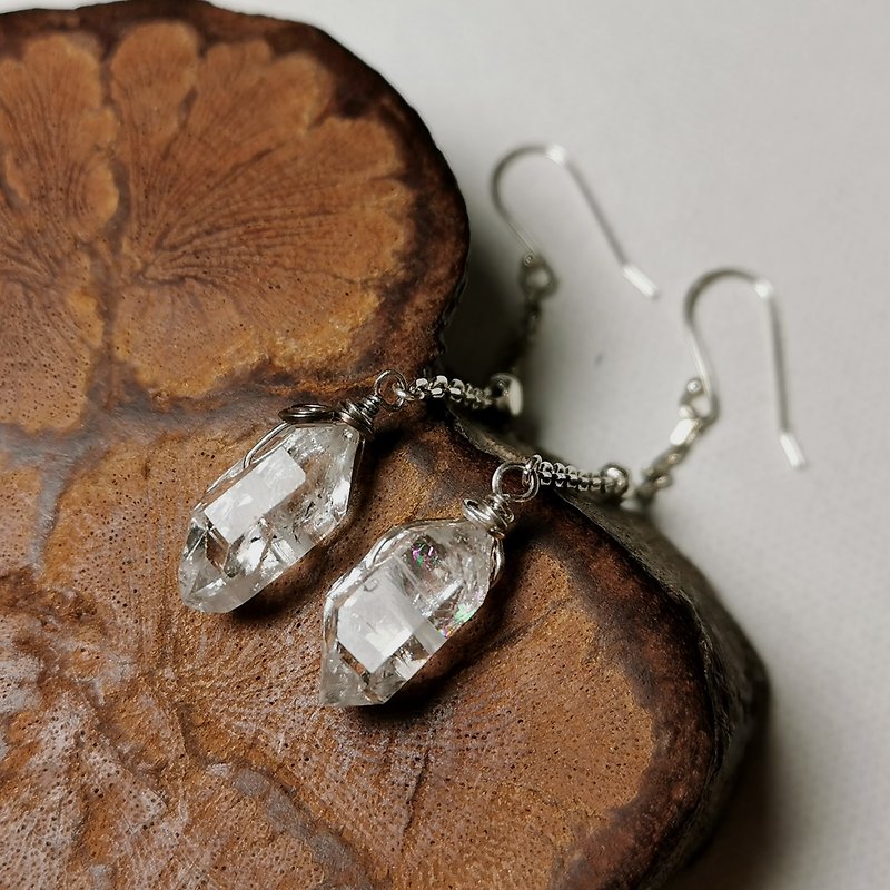 15mm Shining Diamond/Herkimon Crystal-Sterling Silver Earrings/Handmade/925/999/Made in Pakistan - Earrings & Clip-ons - Gemstone Transparent