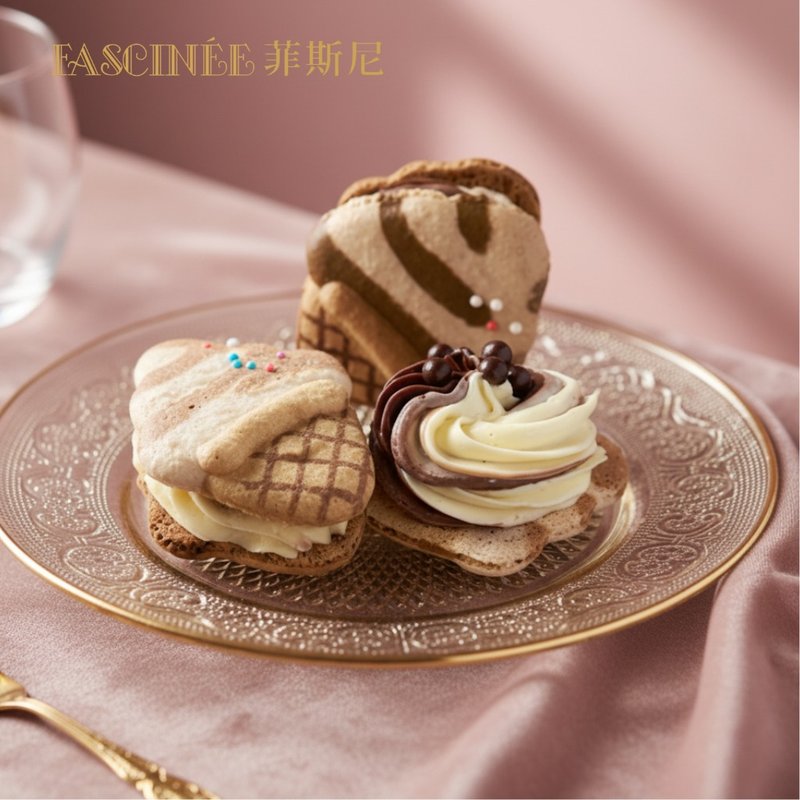 巧克力霜淇淋 馬卡龍 - 蛋糕/甜點 - 新鮮食材 橘色