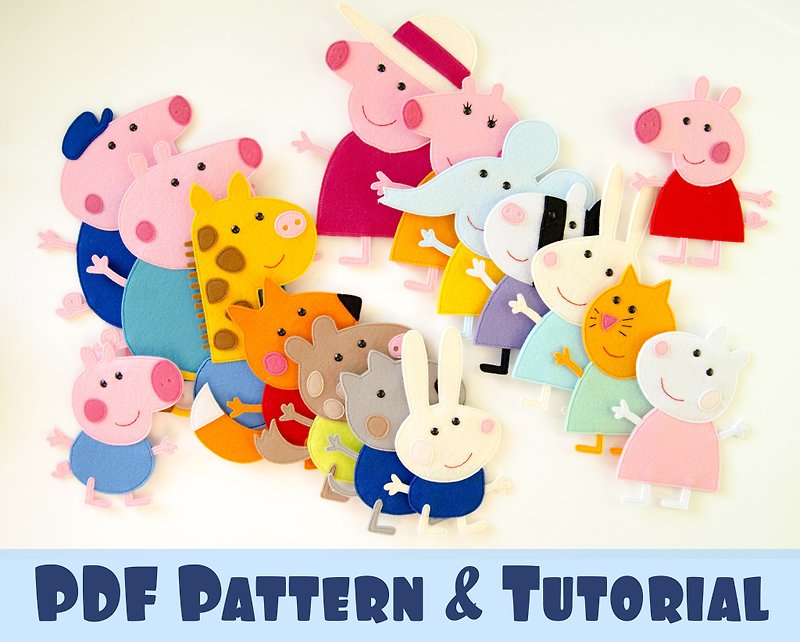 PDF pattern&Tutorial Peppa Pig family and friends from felt - 編織/刺繡/羊毛氈/縫紉 - 環保材質 