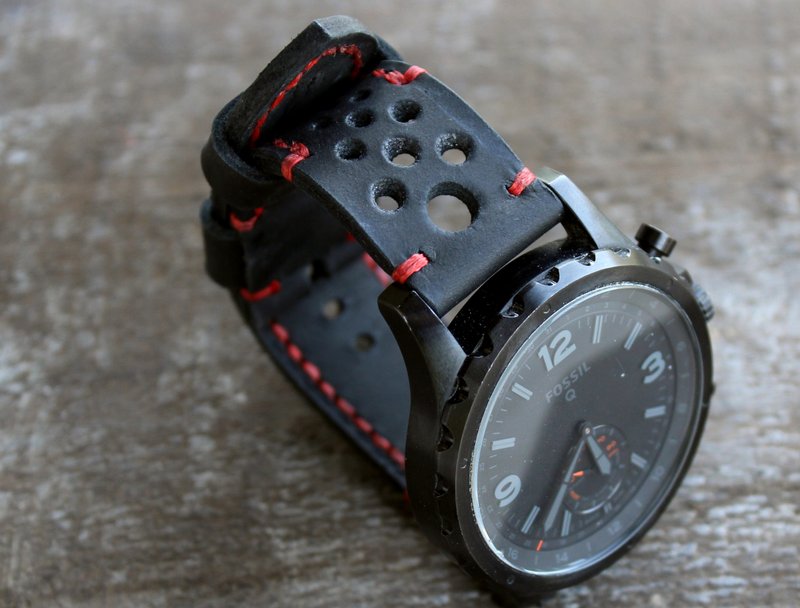 真皮錶帶男士皮革錶帶穿孔錶帶 - 錶帶 - 真皮 黑色