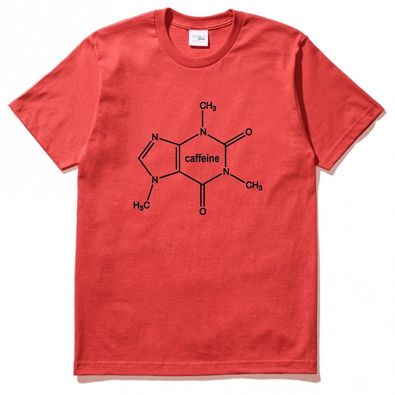 Caffeine Molecule【現貨】男女短袖T恤 紅色 咖啡因分子 文青 藝術 設計 時髦 文字 時尚 - 女 T 恤 - 棉．麻 紅色