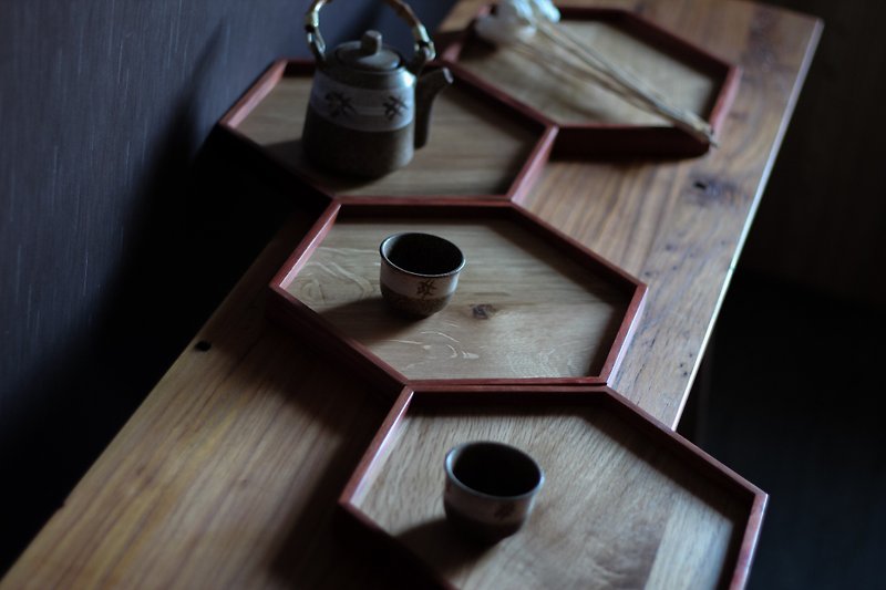 Hand-made solid wood six-sided tray | Hive (tea tray x tray) - ถาดเสิร์ฟ - ไม้ 