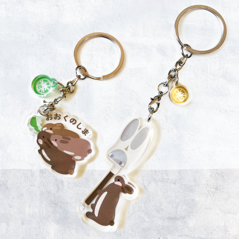 Japan Okunoshima Rabbit Island Acrylic Shaped Key Ring Charm Illustration Rabbit Travel Commemoration - ที่ห้อยกุญแจ - อะคริลิค สีส้ม