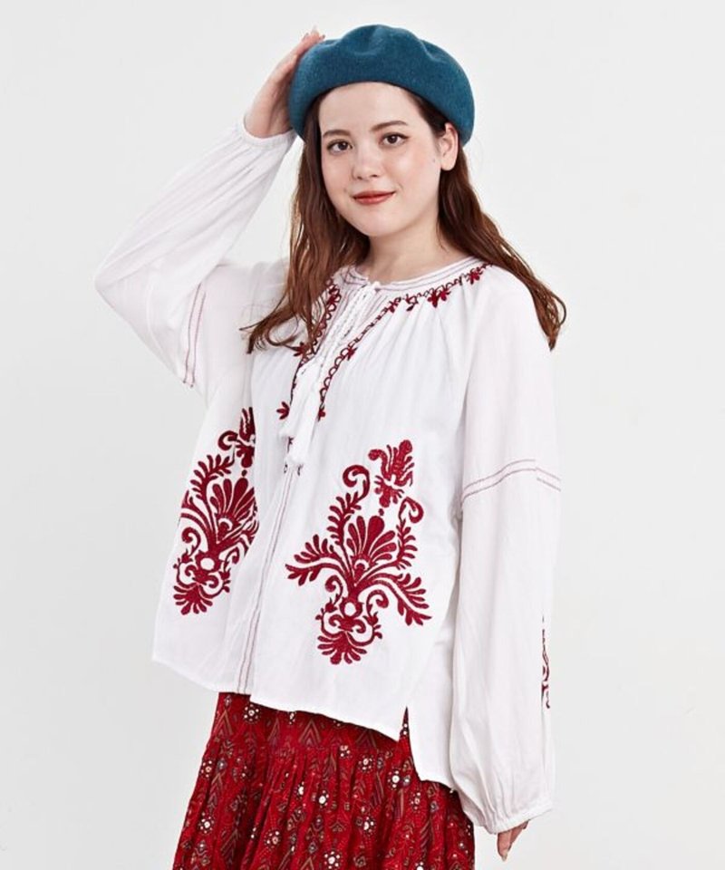 [Part in stock] Romanian traditional embroidery plant tassel embroidery top (3 colors) IDS-4323 - Women's Tops - Cotton & Hemp 