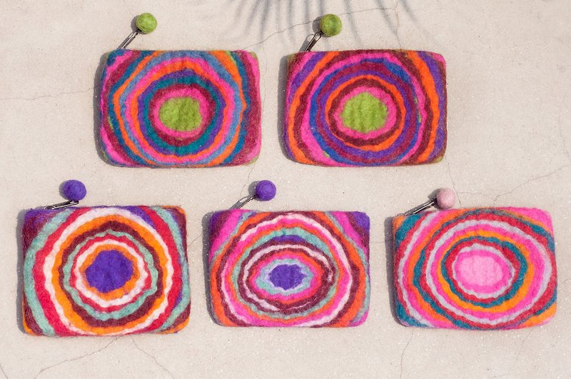 Wool felt small bag / wool felt storage bag / coin purse / leisure card holder / wool felt wallet-sense of the universe - Coin Purses - Wool Multicolor