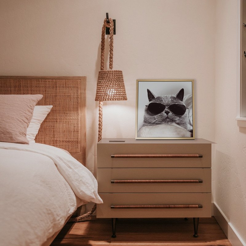 British cat in sunglasses-Prints, Nordic Design, Room painting - โปสเตอร์ - ผ้าฝ้าย/ผ้าลินิน สีเทา