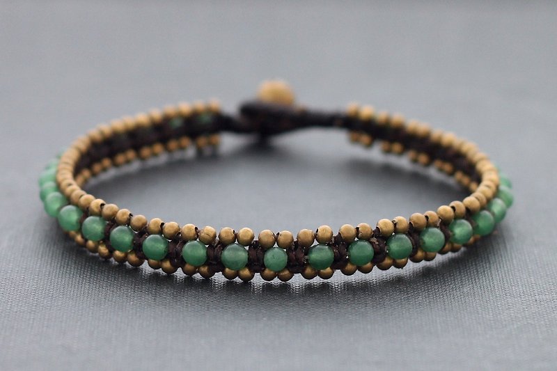 Jade Brass Woven Beaded Cuff Anklets Ankles Bracelets  - กำไลข้อเท้า - หิน สีเขียว