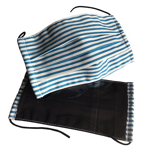 pegasus 條紋藍成人口罩套 / 表布斜紋帆布-內層黑色TC布(立體款)