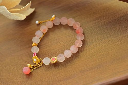 Angel's tears 天使之淚 Jewelry Design 天然原礦保山粉橘南紅蓮花瑪瑙手串