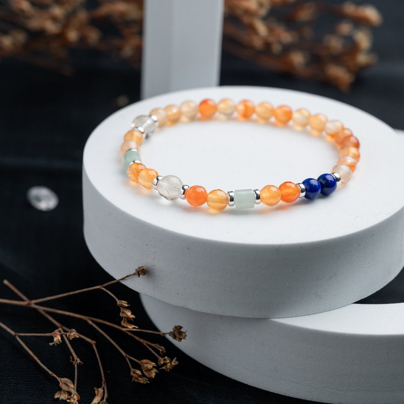 Agate series 6mm primary color agate corner beads single layer bracelet - สร้อยข้อมือ - เครื่องประดับพลอย สีส้ม