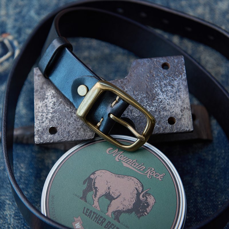 Handmade Leather Copper Buckle Man's Belt Cowhide Retro Jeans Soft Belt - เข็มขัด - หนังแท้ สีดำ