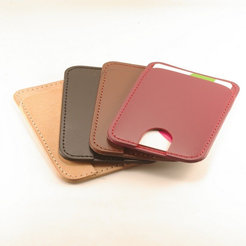 Lover special/simple vegetable tanned card holder optional two back stickers mobile phone-customized branding - Card Holders & Cases - Genuine Leather Black