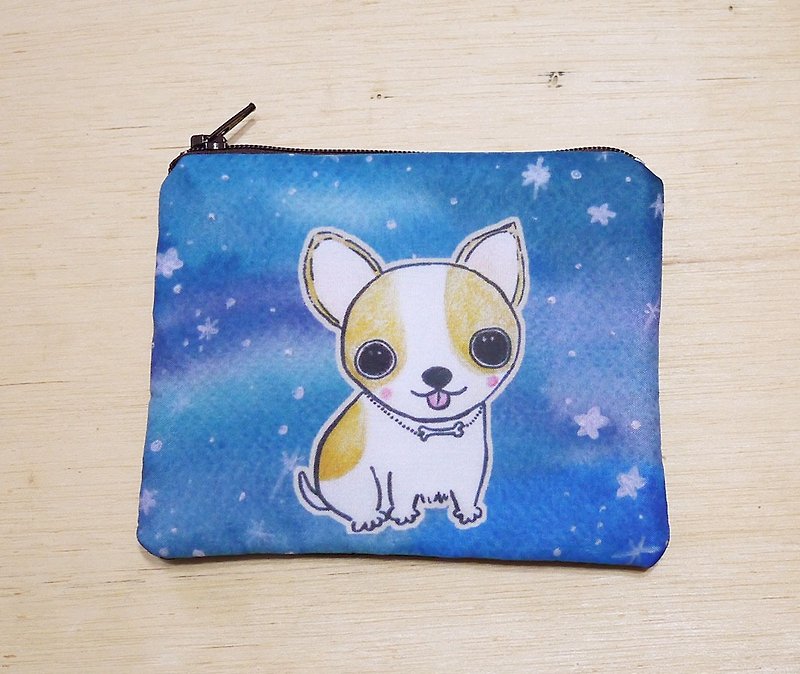 {Customizable handwritten name} Hand-painted rendering watercolor style pattern yellow chihuahua key case coin purse card case - Coin Purses - Other Materials Multicolor