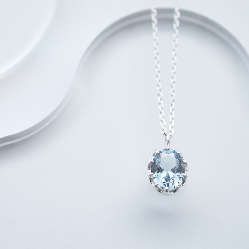 Large aquamarine necklace Silver 925 - สร้อยคอ - โลหะ สีน้ำเงิน