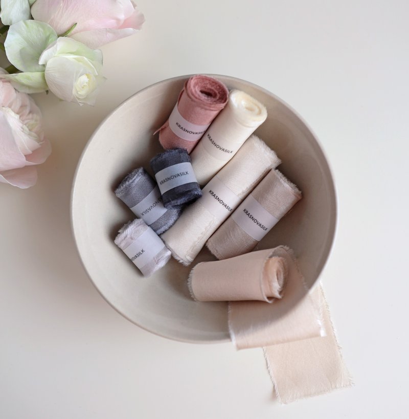 Silk Ribbon Bundle | Chic Neutrals | Set of 8 (Worth Over 100 USD) - 包裝材料/包裝紙 - 絲．絹 多色