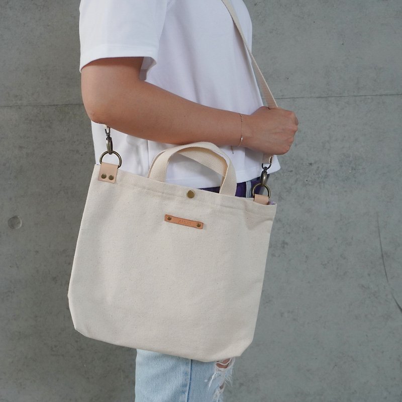 Durable canvas // Handy shoulder bag // Beige - กระเป๋าถือ - วัสดุอื่นๆ 