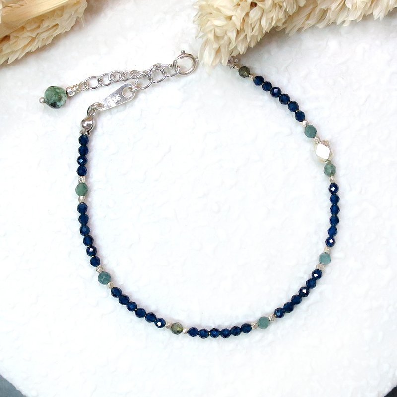 VIIART. After a long time. 925 Sterling Silver Tourmaline Sapphire Turquoise Bracelet | Natural Stone Bracelet - Bracelets - Sterling Silver Blue