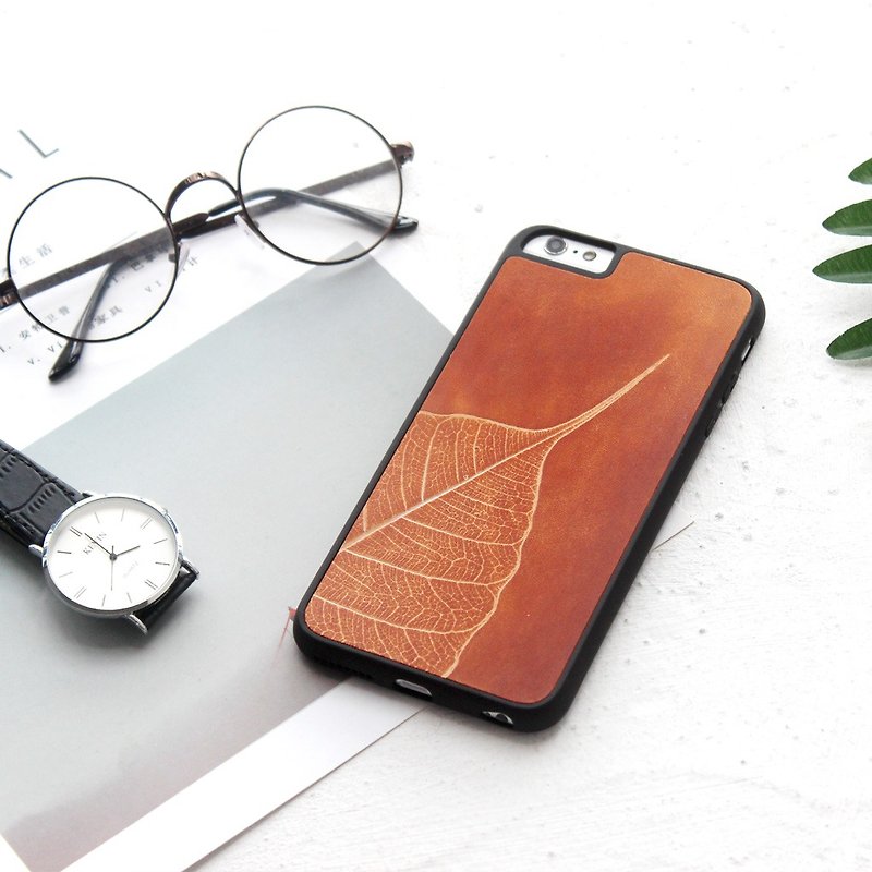 玮 玮 玮 鞣 鞣 鞣 鞣 鞣 鞣 The first layer of leather Bodhi leaf red brown iphone6 ​​6s 7 8 plus i6 i7 i8 iphone x leather phone case cover surrounded by a drop-proof plus word service customization - Phone Cases - Genuine Leather Gold