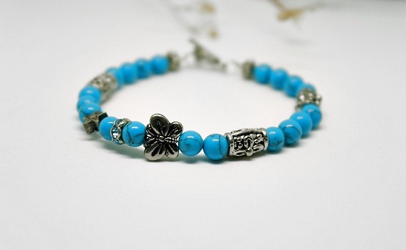 Natural stone x alloy buckle bracelet_butterfly blue // can be modified elastic bracelet // -Limited X1 - สร้อยข้อมือ - อลูมิเนียมอัลลอยด์ สีน้ำเงิน
