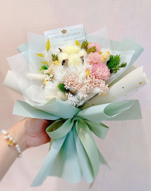 花予小塢 哈密瓜色棉花乾燥花束 畢業花束 附卡片提袋