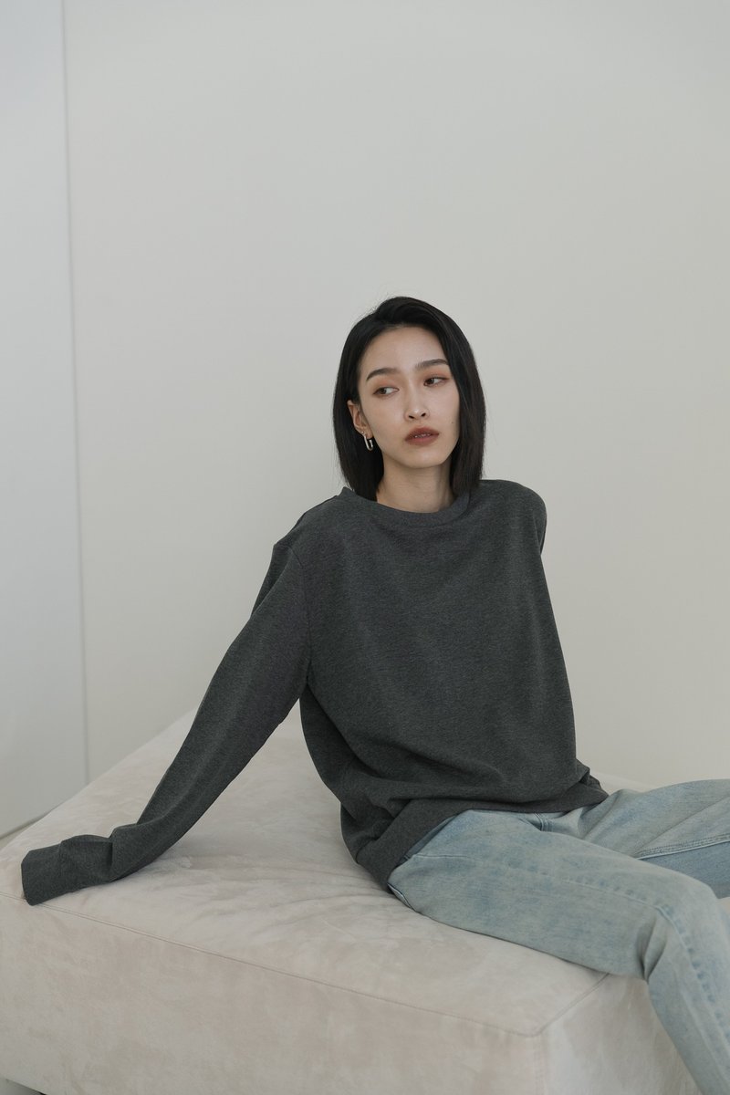 [Brand original] Beverly embroidered LOGO comfortable elastic thin sweatshirt dark gray - Unisex Hoodies & T-Shirts - Cotton & Hemp Gray