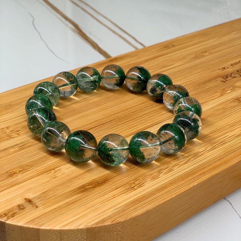 聚寶盆 綠幽靈 水晶 手鏈 14 mm - 手鍊/手環 - 水晶 綠色