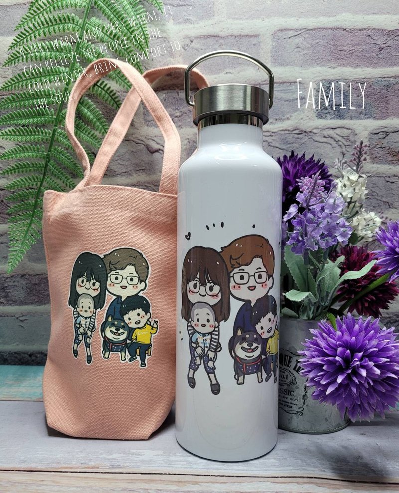 Hand-painted family happiness and happiness [customized all-inclusive beverage bag] home decoration souvenir gift - Handbags & Totes - Cotton & Hemp Pink