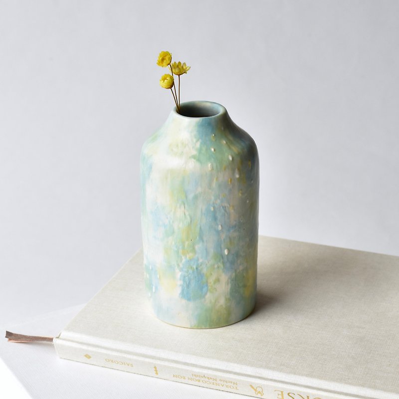 陶器 花瓶・植木鉢 ブルー - Vase of waterside landscape・一点物