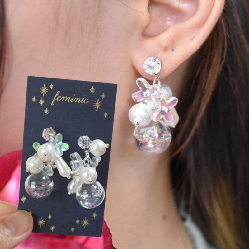 earring ear clip cute feminine ladies flower beads spring summer autumn winter - Earrings & Clip-ons - Other Materials Silver