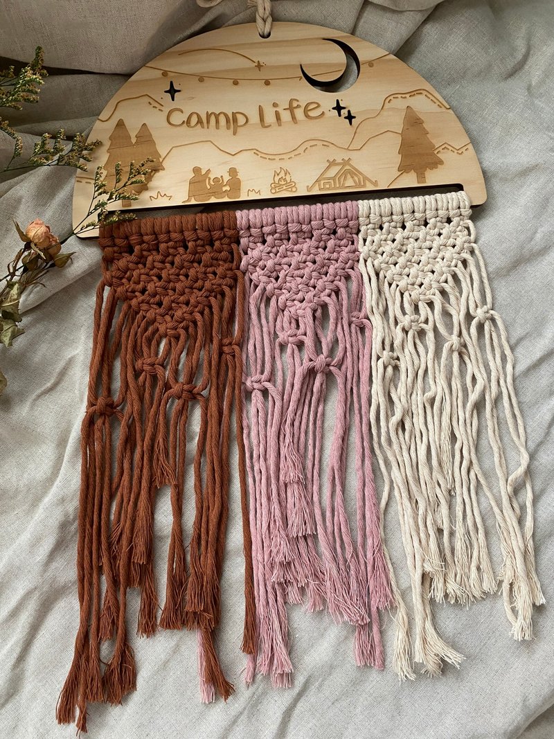 Macrame woven camping style wood chip hanging decoration-flag - Items for Display - Cotton & Hemp 