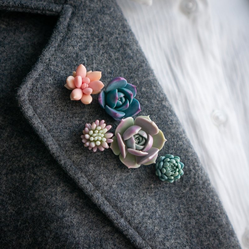 Succulent brooch set Fieldfare - เข็มกลัด - วัสดุอื่นๆ หลากหลายสี