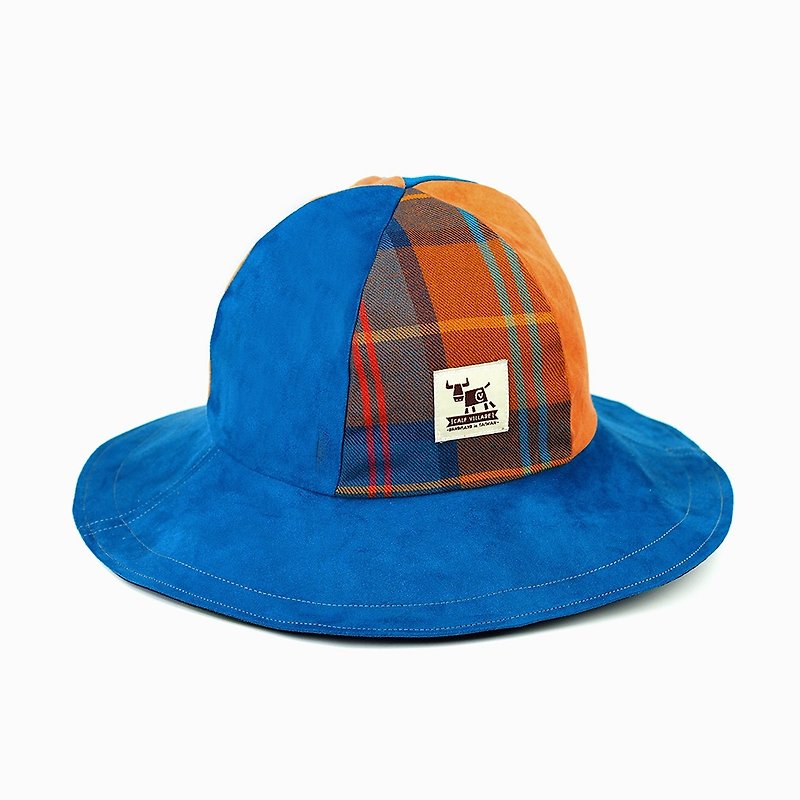 マーベリック村オリジナルの小さな火山の帽子の男性と女性の日陰の格子縞[ロンドン色のグリッド]ブルーオレンジMH  -  05 - 帽子 - コットン・麻 ブルー