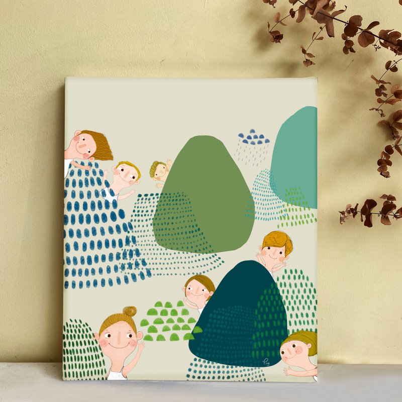 Frameless Painting-Mountain Children - โปสเตอร์ - ไม้ สีส้ม
