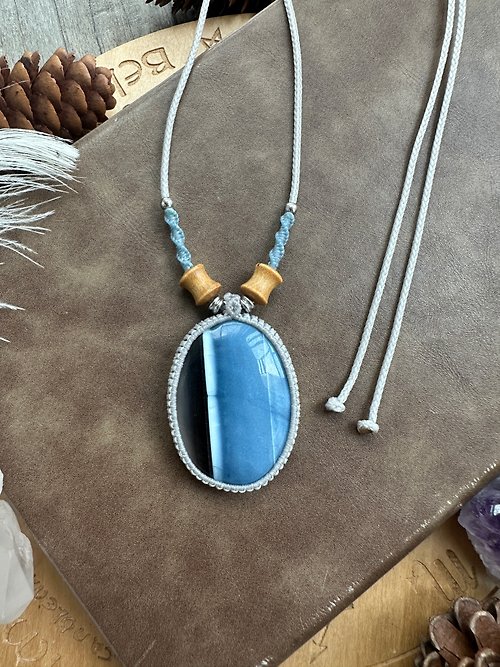 Misssheep Handmade CSP26 民族風 南美蠟線編織 藍澳寶 不鏽鋼珠 項鍊 (可調長度)