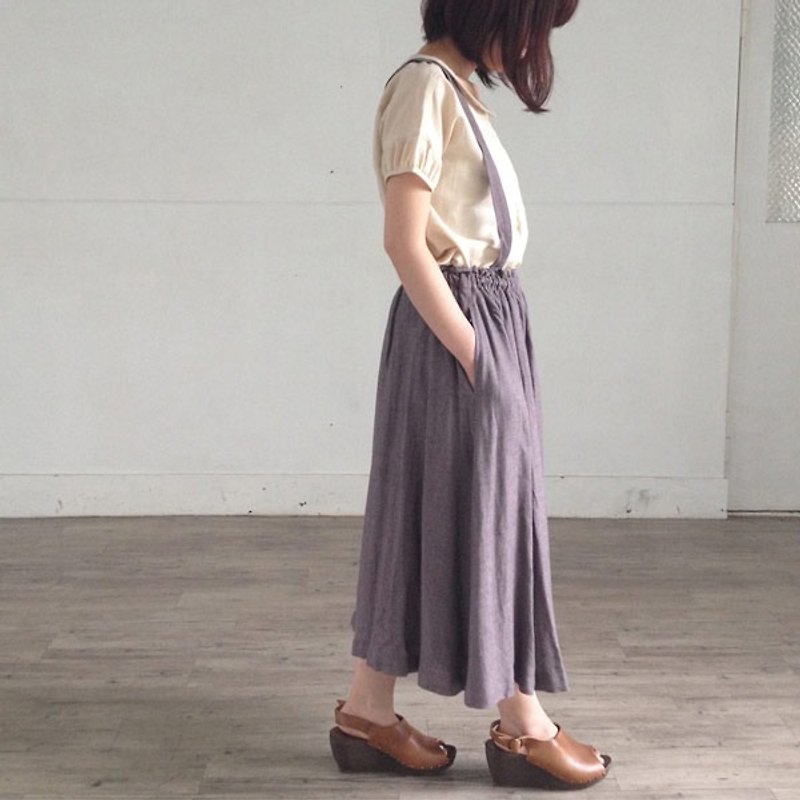 2016ss [armoire *] slab 100% linen soft processing suspender skirt [rm-07] mauve - Skirts - Cotton & Hemp Purple