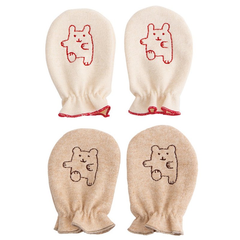Y-1107 100%オーガニックコットン ミトン うさぎ くま 刺しゅう入り  ワンサイズ 日本製 - 嬰兒手鍊/飾品 - 棉．麻 白色