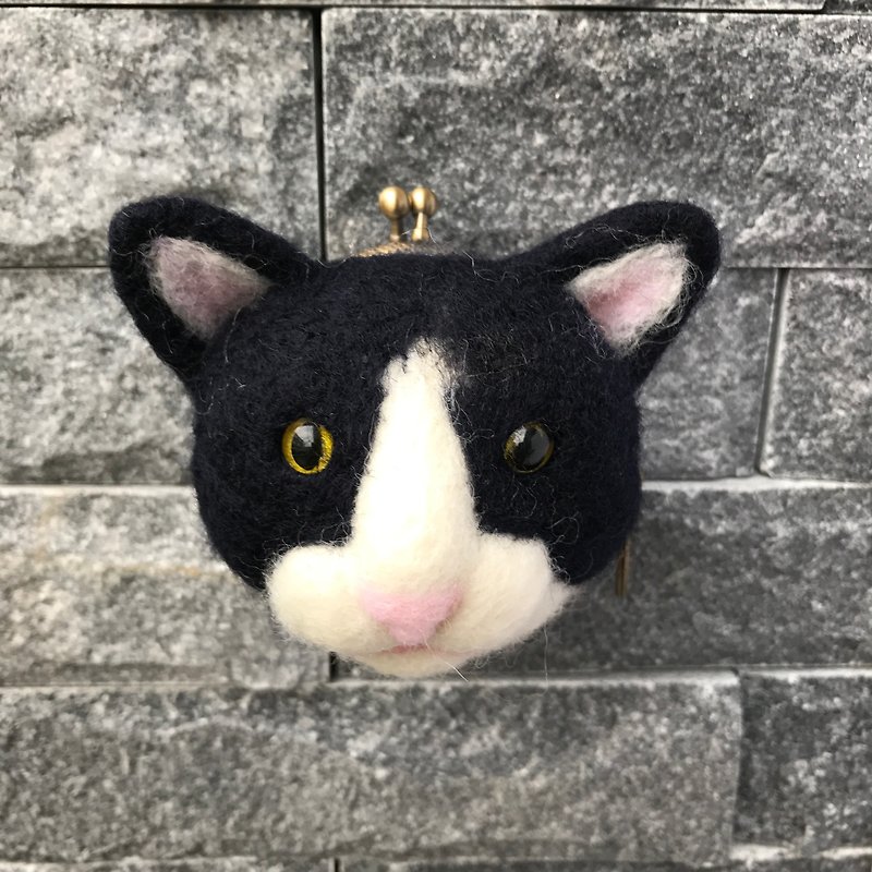 賓士貓  羊毛氈口金包 - 鑰匙圈/鎖匙扣 - 羊毛 黑色