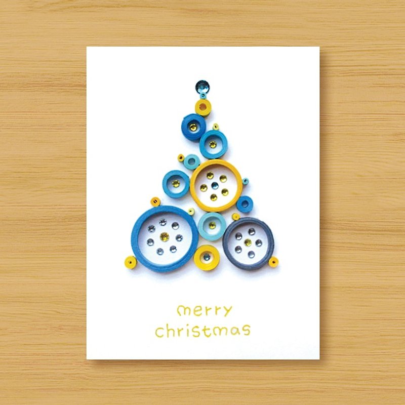 手作りロール紙クリスマスカード_遠くからの祝福夢の泡クリスマスツリー_J - カード・はがき - 紙 ブルー